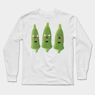 Cute singing okra vegetable cartoon Long Sleeve T-Shirt